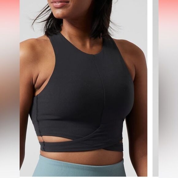 NWT New ATHLETA Conscious Cut Out Crop Bra Top Black Medium D / DD Cup - Picture 1 of 6